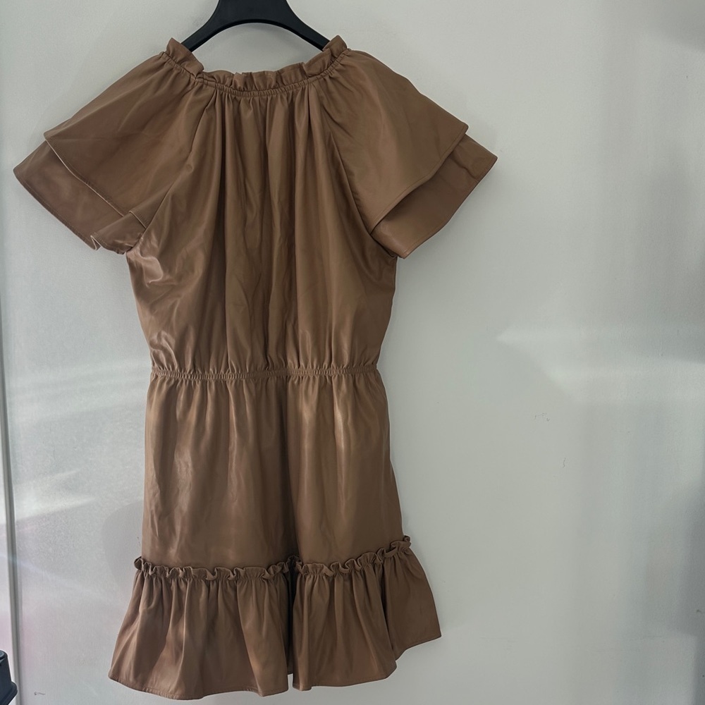 Chic Tan Ruffle Mini Dress - Picture 7 of 7